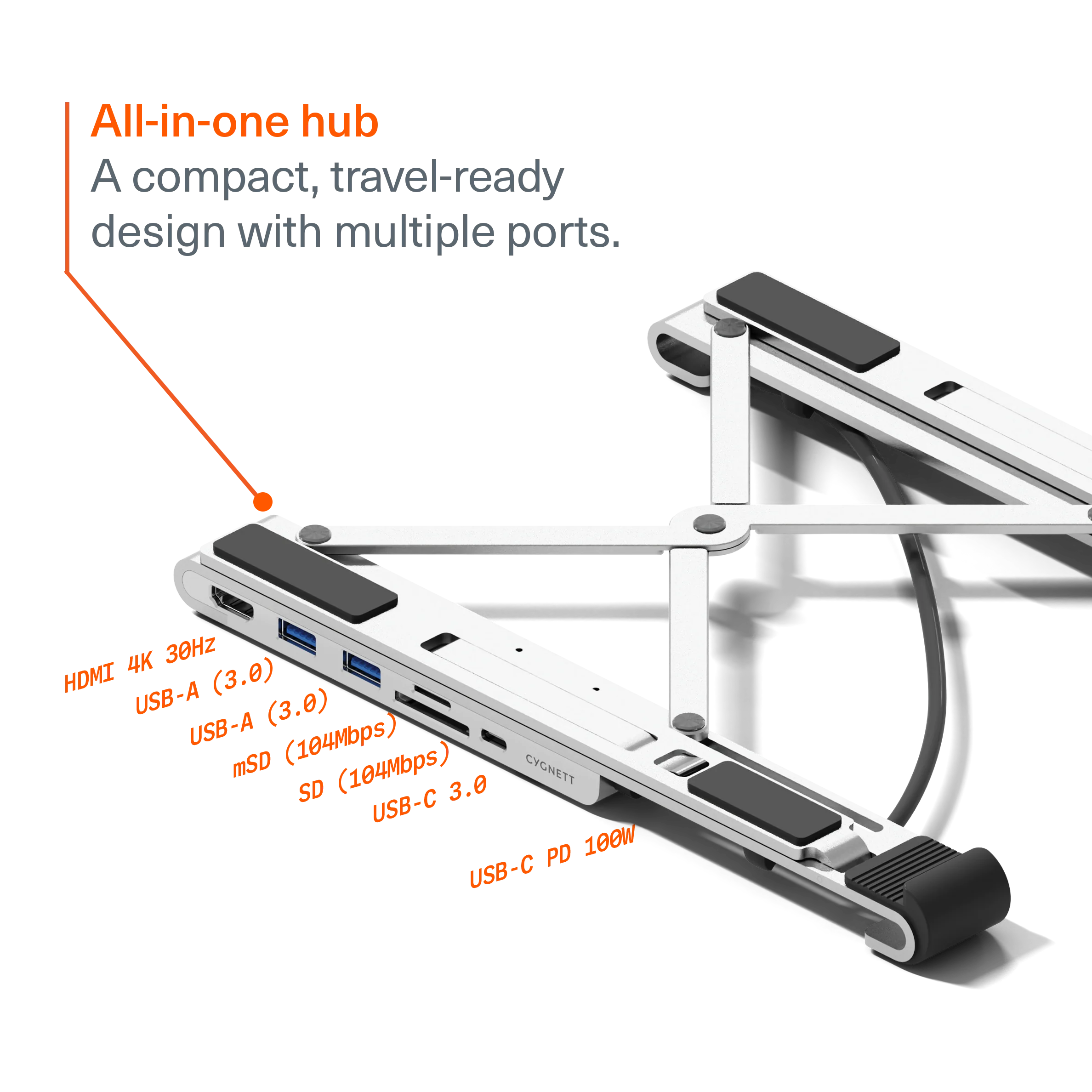 7-in-1 Hub with Folding Laptop Riser (Single HDMI) - Image 3